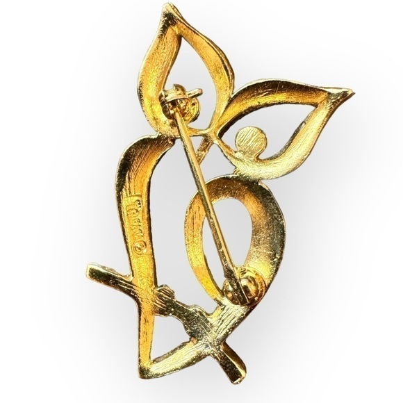 VTG | Trifari Crown Over T Gold Tone Open Owl Brooch Pin​ - Picture 3 of 4